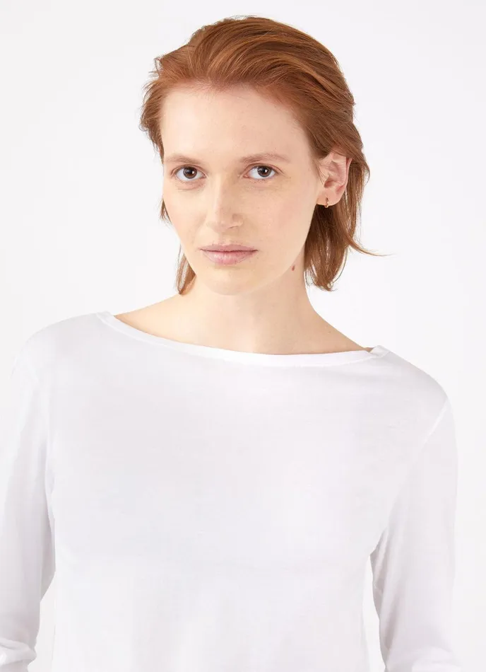 34 Sleeve Boat Neck Tshirt White Women SUNSPEL Tshirts and Tops