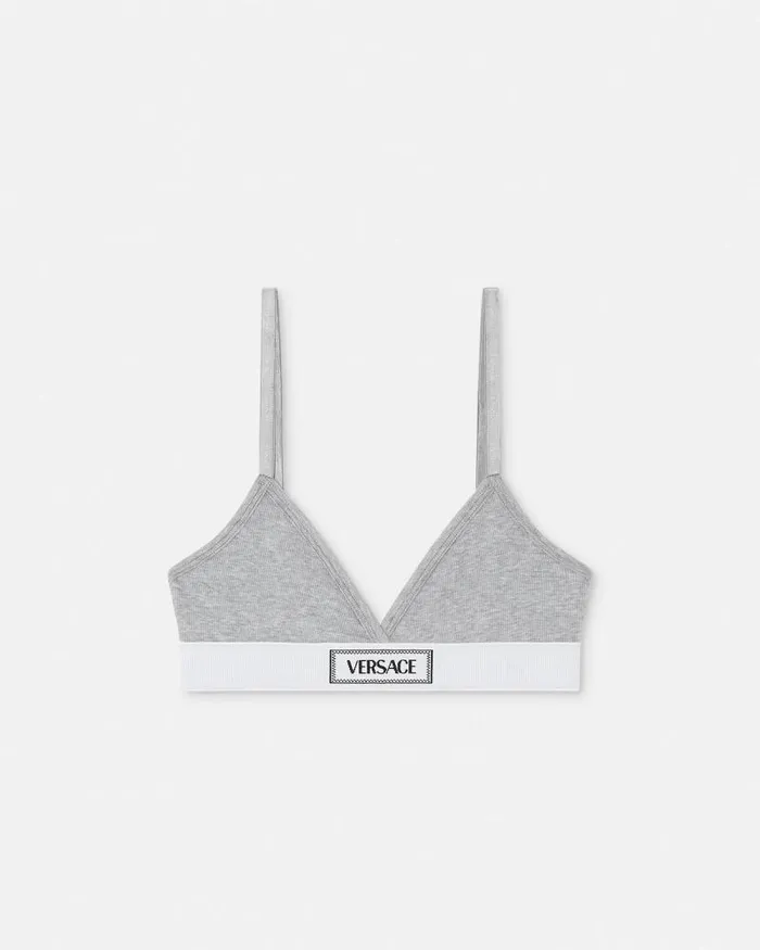 90s Vintage Logo Ribbed Bralette Gray Women Versace Bras and Briefs