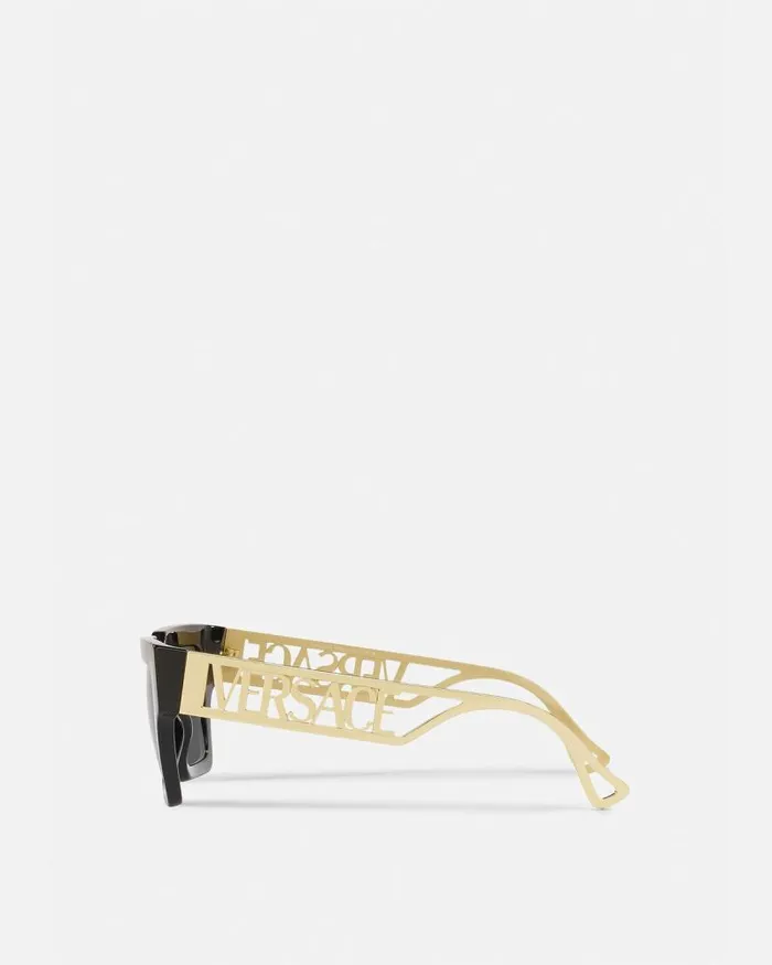 90s Vintage Logo Sunglasses Blackgold WomenMen Versace Sunglasses