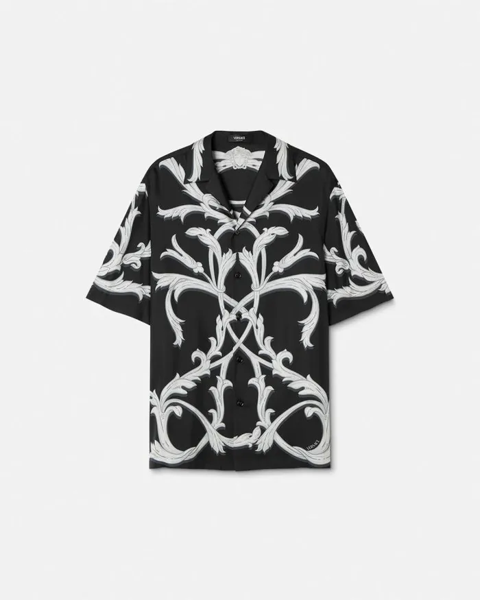 Acanthus Leaves Silk Shirt Black Men Versace Shirts