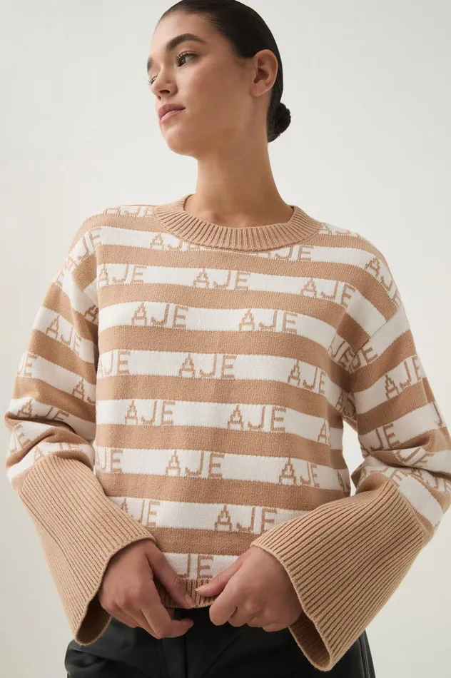Aje Knitwear and Jumpers Story Oversized Striped Knit Ecru Beigeivory 8211 Women