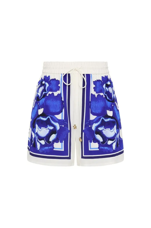 Aje Shorts Atomic Silk Drawstring Short Boldly Blooming Cobalt 8211 Women Aje Shorts Atomic Silk Drawstring Short Boldly Blooming Cobalt 8211 Women