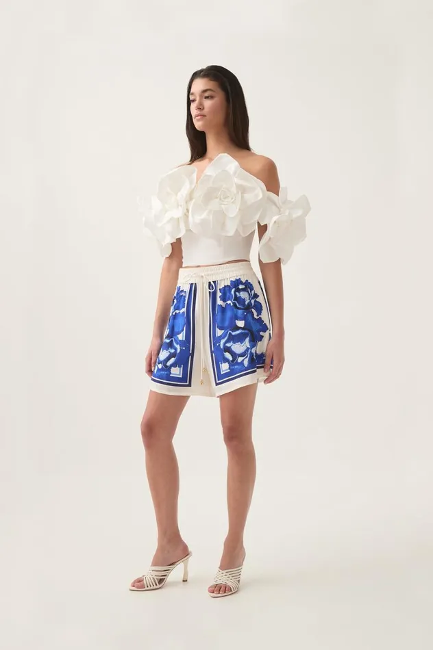 Aje Shorts Atomic Silk Drawstring Short Boldly Blooming Cobalt 8211 Women Aje Shorts Atomic Silk Drawstring Short Boldly Blooming Cobalt 8211 Women