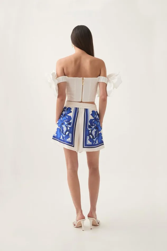Aje Shorts Atomic Silk Drawstring Short Boldly Blooming Cobalt 8211 Women Aje Shorts Atomic Silk Drawstring Short Boldly Blooming Cobalt 8211 Women
