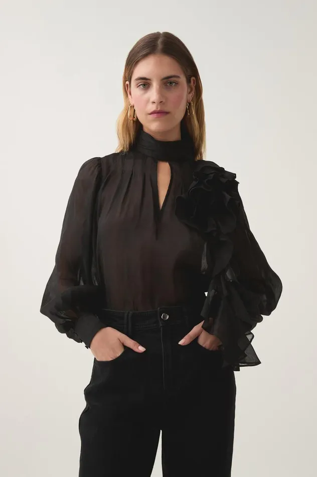 Aje Tops Aura Frilled Tie Blouse Black 8211 Women