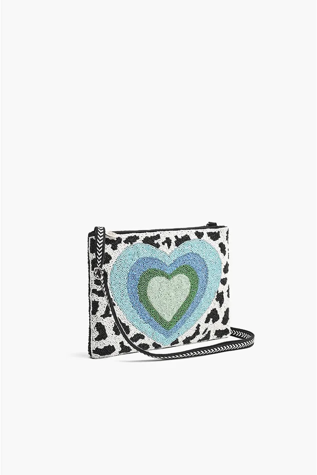 America and Beyond Blue Heart Top Zip Clutch Women Clutches