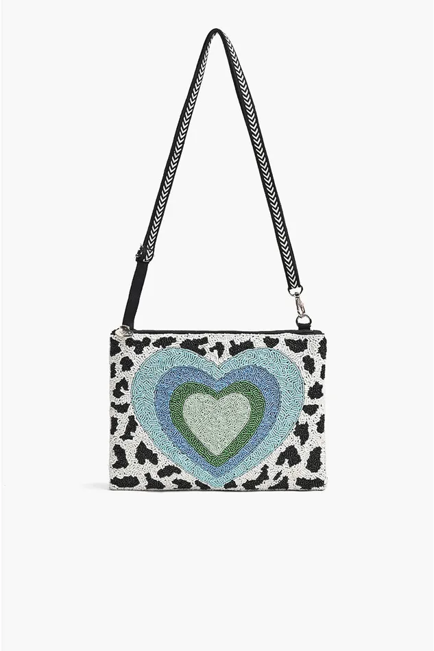 America and Beyond Blue Heart Top Zip Clutch Women Clutches