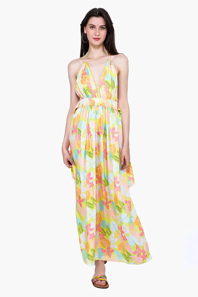 America and Beyond Dresses Women Lime Floral Maxi Dress
