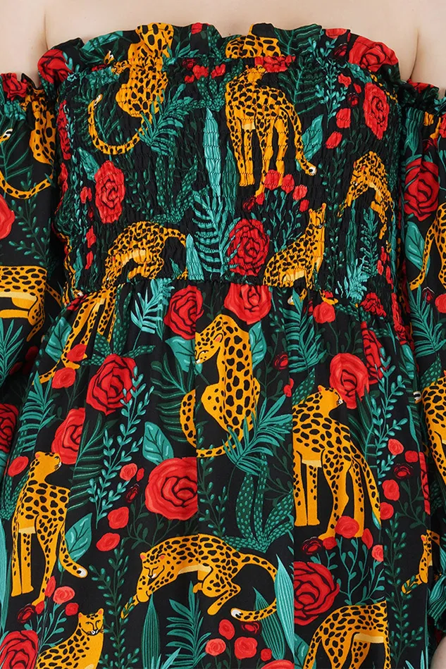 America and Beyond Jaguar Paradise Maxi Shirred Dress Women Dresses