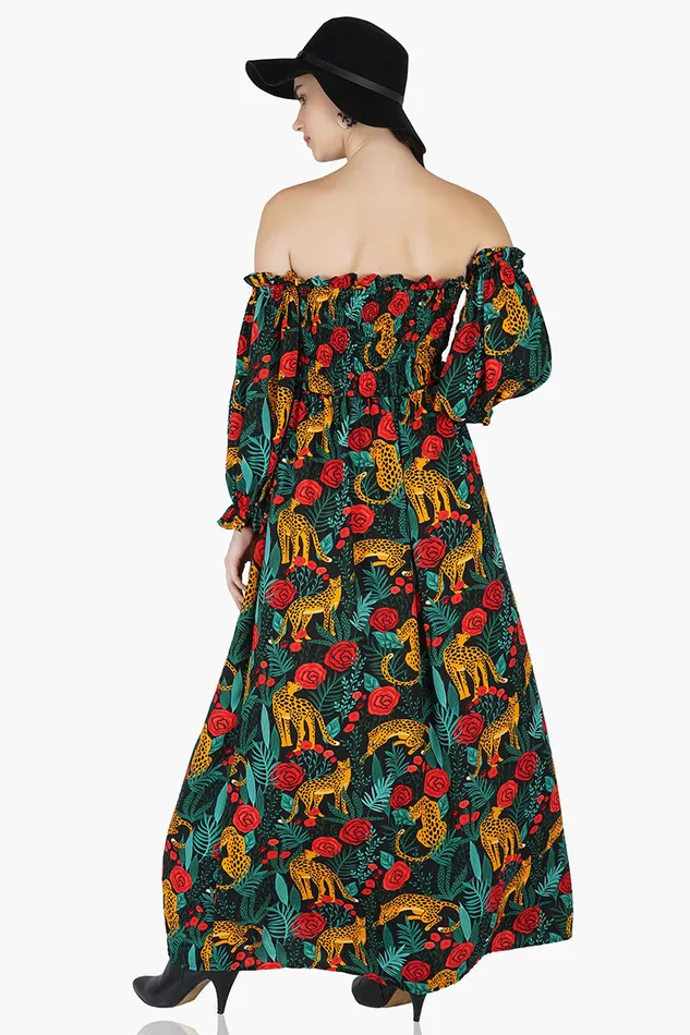 America and Beyond Jaguar Paradise Maxi Shirred Dress Women Dresses