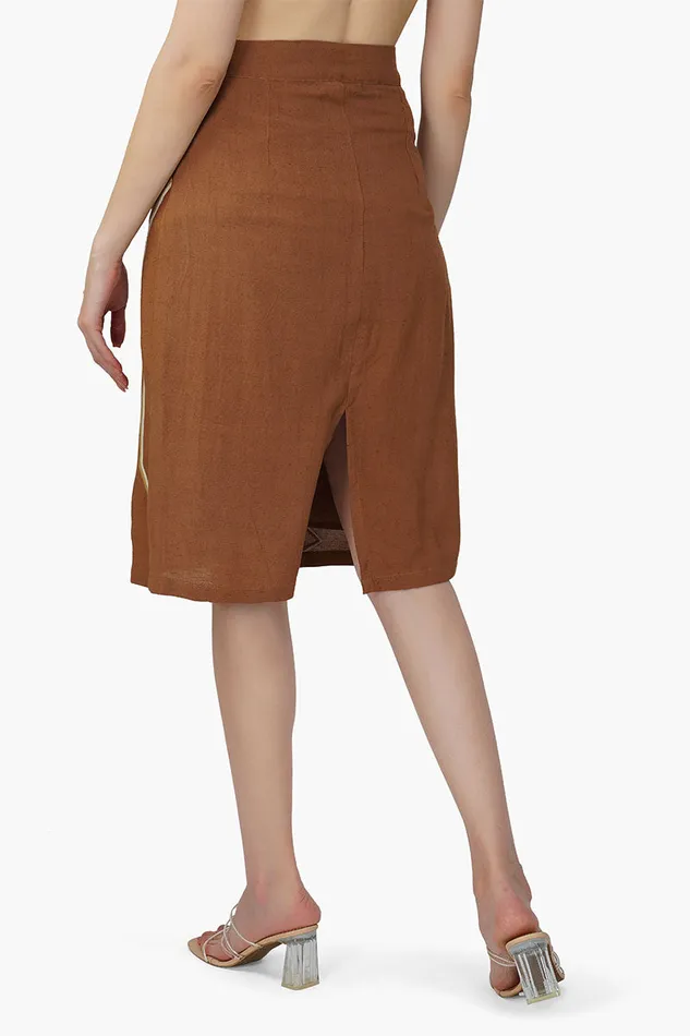 America and Beyond Skirts Women Tawny Brown Palm Embroidered Short Skirt