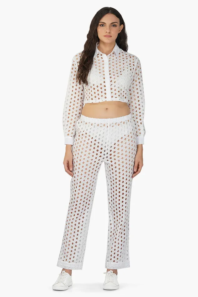 America and Beyond White Loop Pant Women Pants