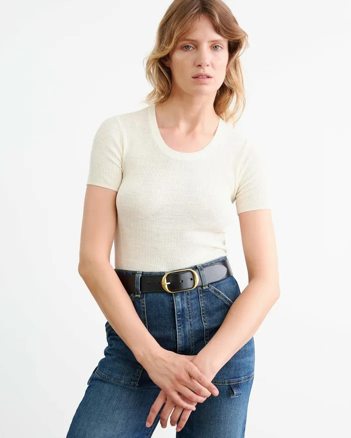 ARACELI SILK KNIT TEE Black Women Nili Lotan Tops