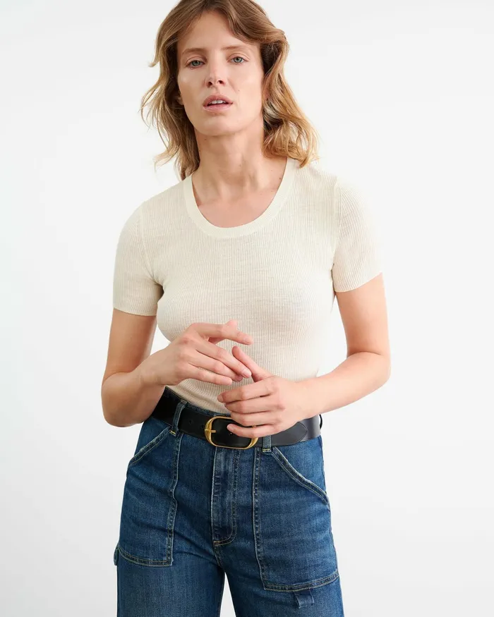 ARACELI SILK KNIT TEE Black Women Nili Lotan Tops