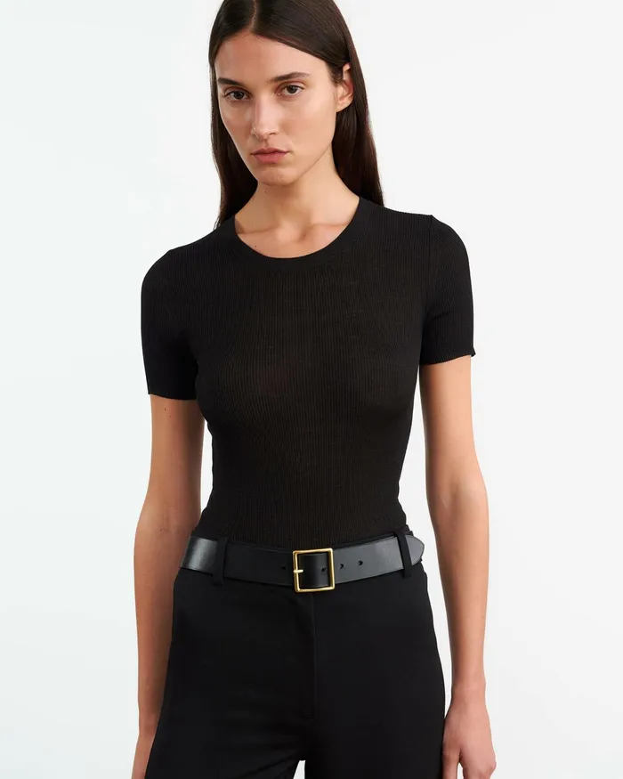 ARACELI SILK KNIT TEE Black Women Nili Lotan Tops
