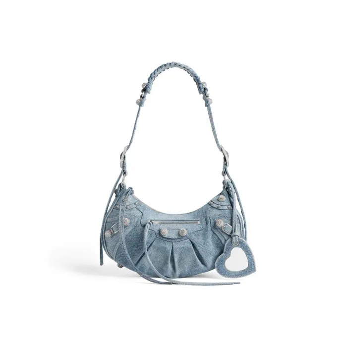 Balenciaga Shoulder Bags Women Women039s Le Cagole Small Shoulder Bag Denim With Rhinestones In Blue Blue Balenciaga Shoulder Bags Women Women039s Le Cagole Small Shoulder Bag Denim With Rhinestones In Blue Blue
