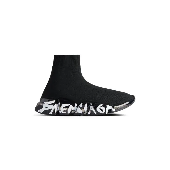Balenciaga Sneakers Women Women039s Speed 20 Full Clear Sole Graffiti Recycled Knit Sneaker In Blackwhite Blackwhite