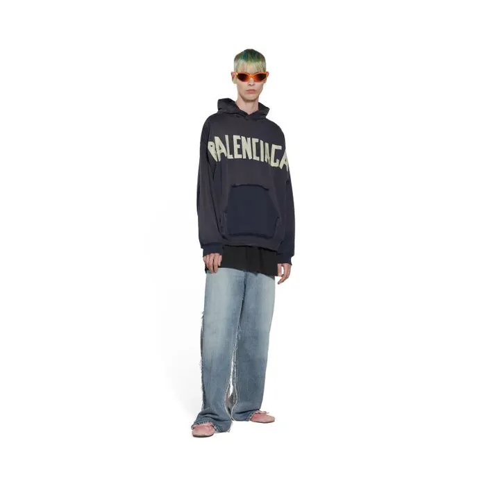 Balenciaga Sweatshirts and Hoodies WomenMen Tape Type Ripped Pocket Hoodie Oversized In Black Faded Black Faded Balenciaga Sweatshirts and Hoodies WomenMen Tape Type Ripped Pocket Hoodie Oversized In Black Faded Black Faded