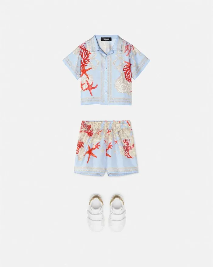 Barocco Sea Baby Silk Shorts Blueprint Children Versace Clothing