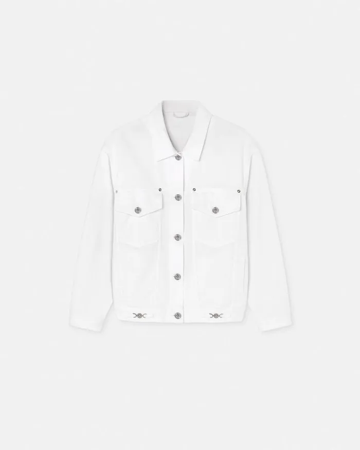 Barocco Sea Oversized Denim Jacket Whiteprint Women Versace Outerwear and Coats