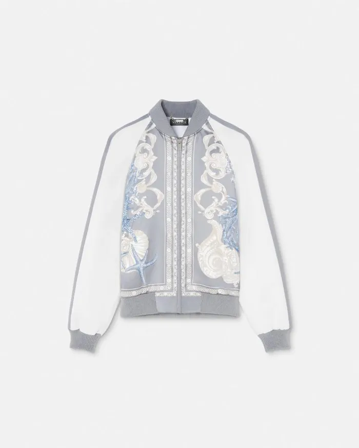 Barocco Sea Varsity Jacket Blueprint Women Versace Outerwear and Coats