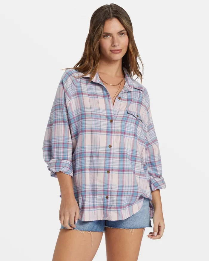 Billabong Best Time Long Sleeve Shirt Washed Berry Womens Tops
