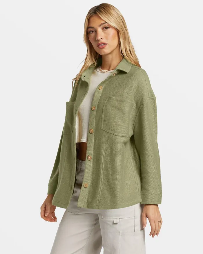 Billabong Everytime Oversized Shacket Avocado Womens Tops Billabong Everytime Oversized Shacket Avocado Womens Tops