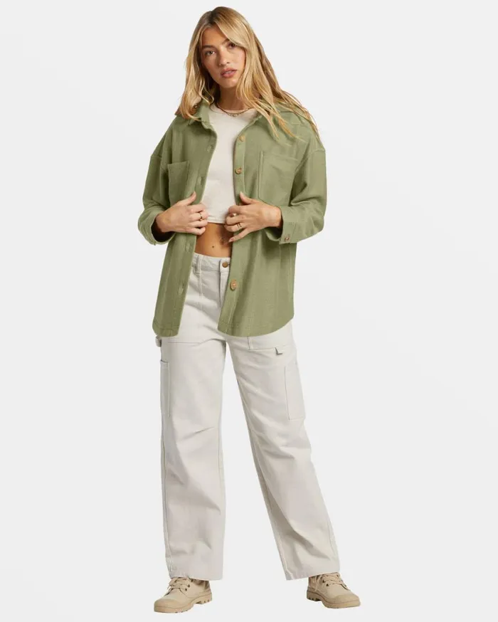 Billabong Everytime Oversized Shacket Avocado Womens Tops Billabong Everytime Oversized Shacket Avocado Womens Tops