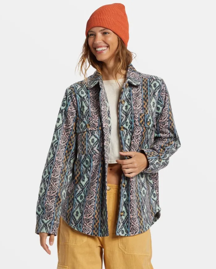 Billabong Forge Fleece Shacket Dusty Peach Womens Sweatshirts and Fleece