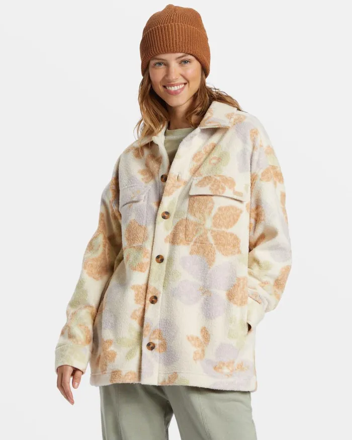 Billabong Happy Camper Shacket Button Sweater Summer Rain Womens Tops