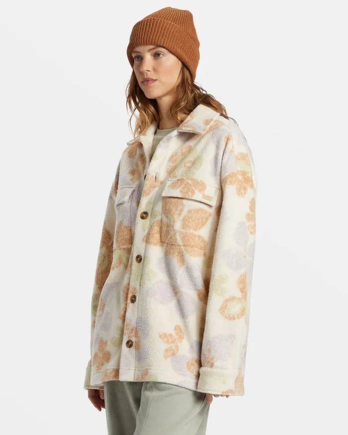 Billabong Happy Camper Shacket Button Sweater Summer Rain Womens Tops