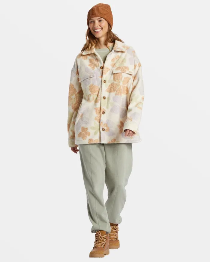 Billabong Happy Camper Shacket Button Sweater Summer Rain Womens Tops