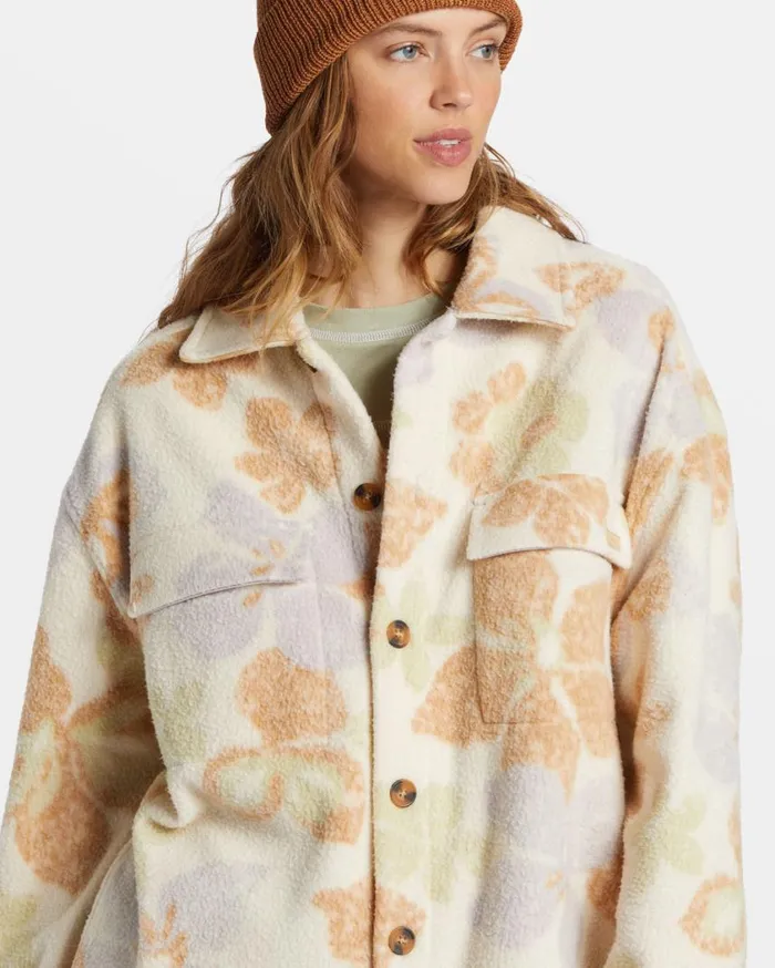 Billabong Happy Camper Shacket Button Sweater Summer Rain Womens Tops