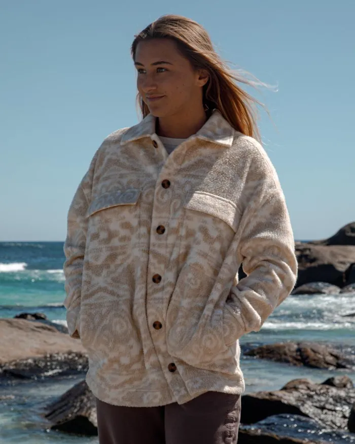 Billabong Happy Camper Shacket Button Sweater Wet Sand Womens Sweatshirts and Fleece Billabong Happy Camper Shacket Button Sweater Wet Sand Womens Sweatshirts and Fleece
