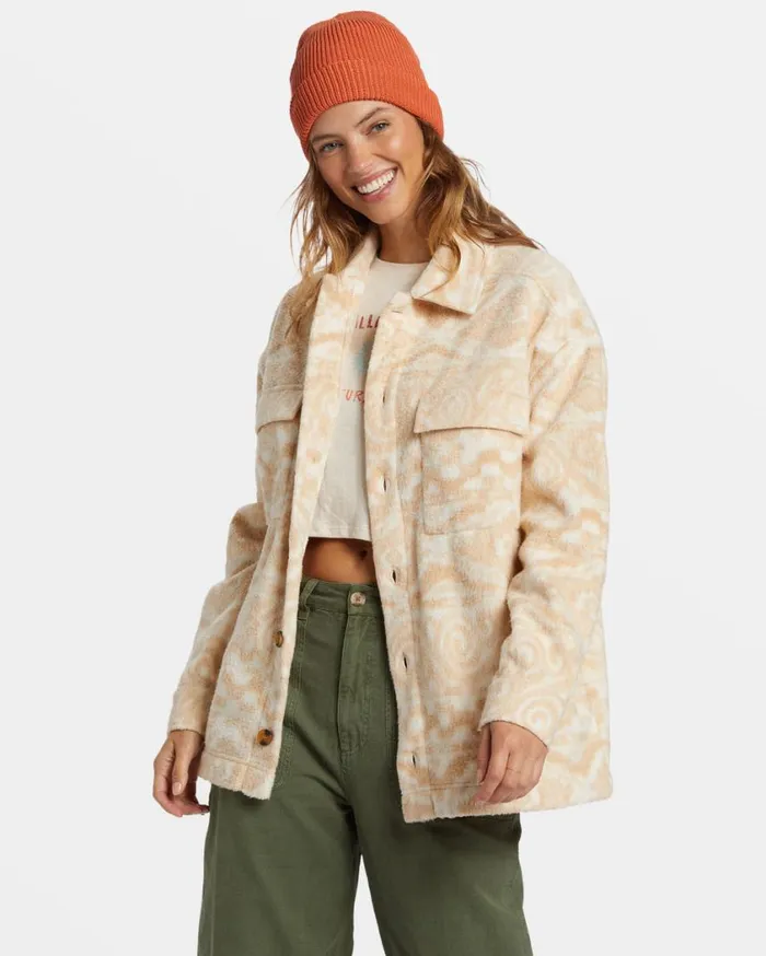 Billabong Happy Camper Shacket Button Sweater Wet Sand Womens Sweatshirts and Fleece Billabong Happy Camper Shacket Button Sweater Wet Sand Womens Sweatshirts and Fleece