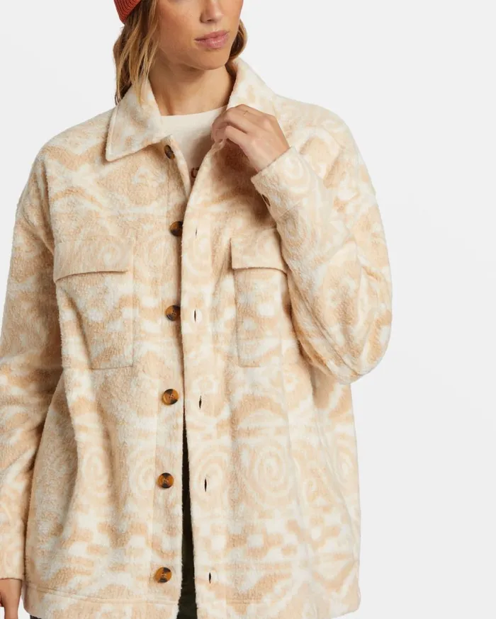 Billabong Happy Camper Shacket Button Sweater Wet Sand Womens Sweatshirts and Fleece Billabong Happy Camper Shacket Button Sweater Wet Sand Womens Sweatshirts and Fleece