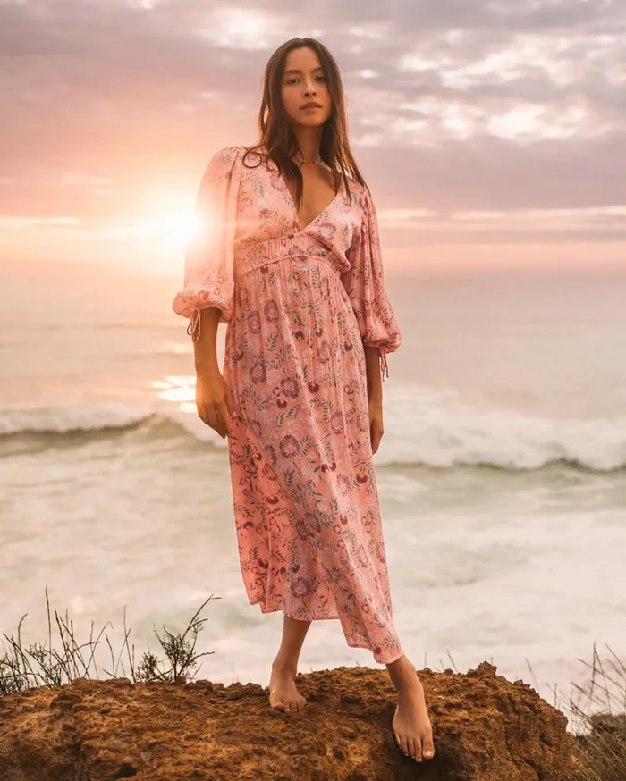 Billabong Paradise Sky Midi Dress Peach Paradise Womens Dresses
