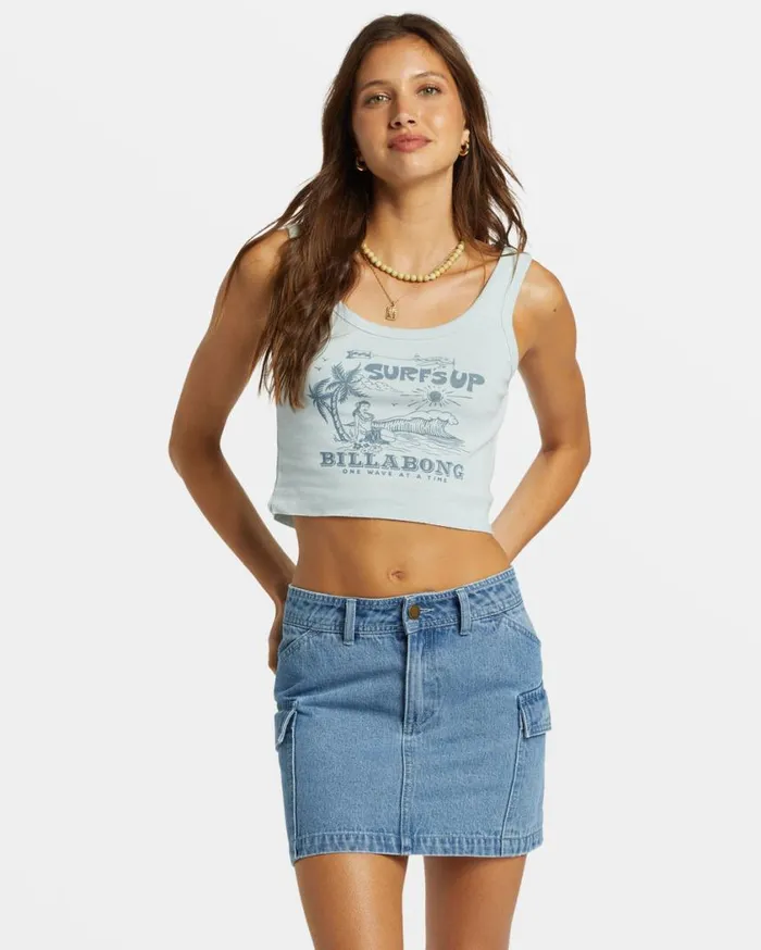 Billabong Surfs Up Cropped Tank Top Dusk Blue Womens Graphic Tees and Tanks