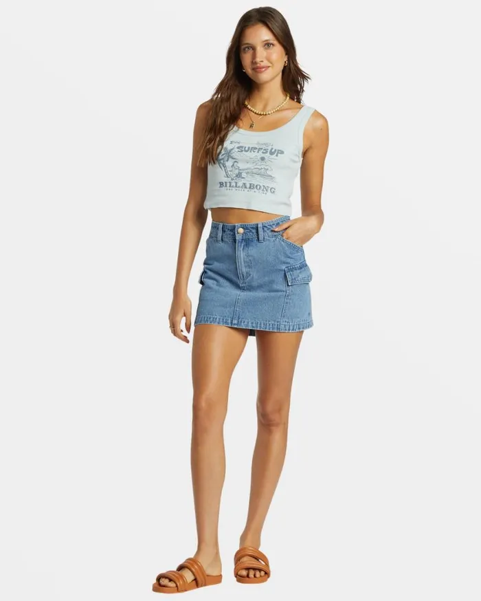Billabong Surfs Up Cropped Tank Top Dusk Blue Womens Graphic Tees and Tanks Billabong Surfs Up Cropped Tank Top Dusk Blue Womens Graphic Tees and Tanks