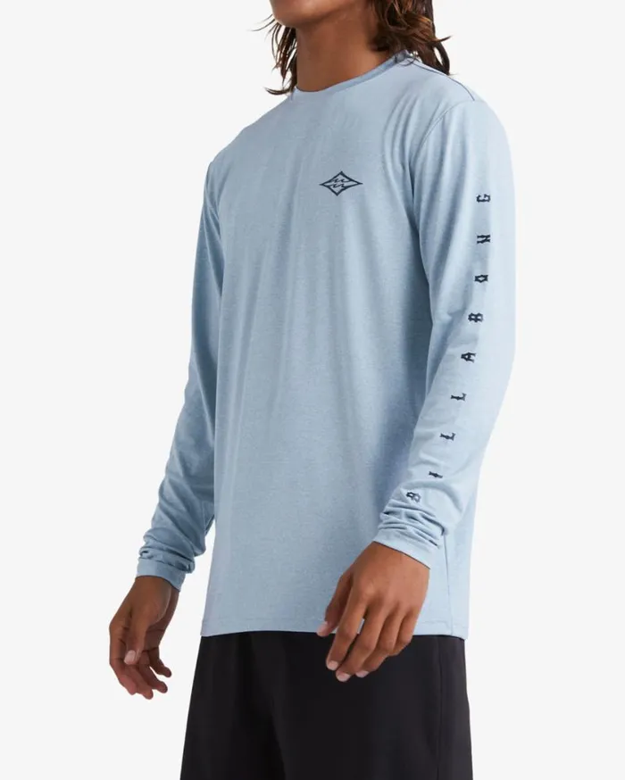 Billabong Unity Loose Fit Long Sleeve Surf Tee Smoke Blue Heather Mens Rashguards and Surf Tees Billabong Unity Loose Fit Long Sleeve Surf Tee Smoke Blue Heather Mens Rashguards and Surf Tees