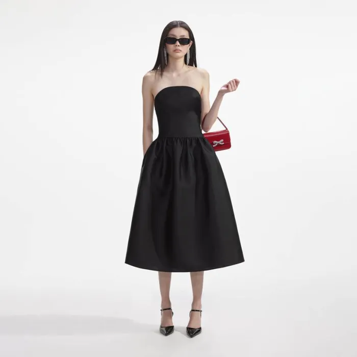 Black Taffeta Midi Dress Women Self Portrait Dresses
