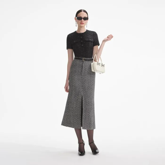 Black Tinsel Boucle Top Women Self Portrait Tops