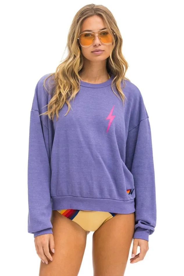 Bolt 2 Relaxed Crew Sweatshirt 8211 Lavender Neon Pink WomenMen Aviator Nation Sweatshirts Bolt 2 Relaxed Crew Sweatshirt 8211 Lavender Neon Pink WomenMen Aviator Nation Sweatshirts