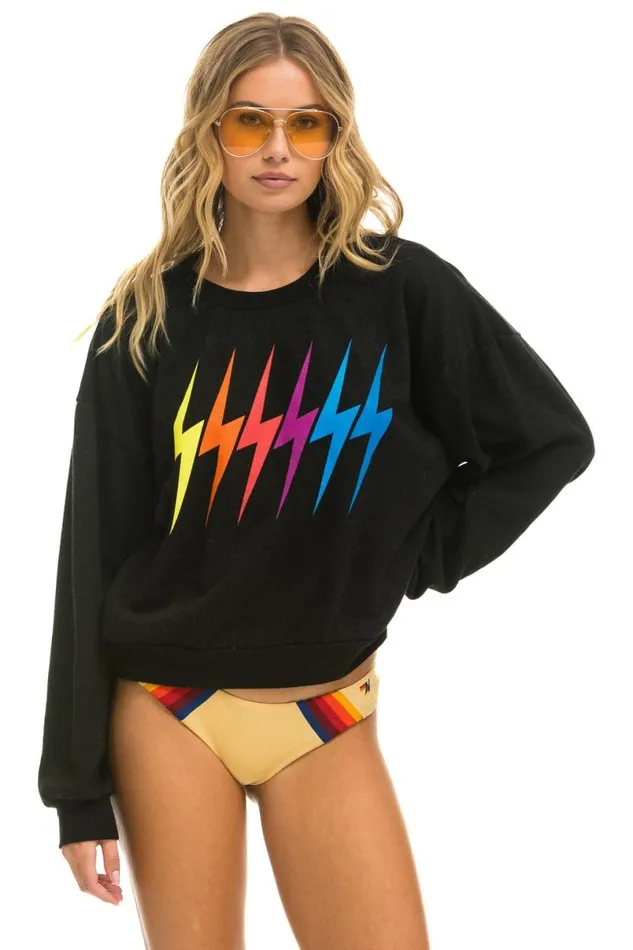 Bolt Gradient Relaxed Crew Sweatshirt 8211 Black Rainbow WomenMen Aviator Nation Sweatshirts Bolt Gradient Relaxed Crew Sweatshirt 8211 Black Rainbow WomenMen Aviator Nation Sweatshirts