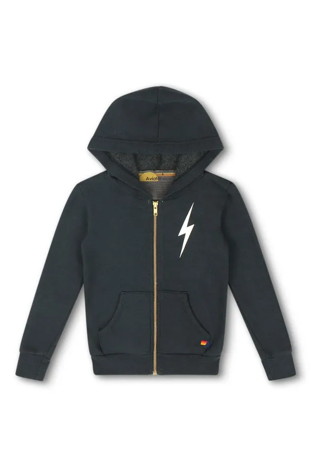 Bolt Print Zip Hoodie 8211 Charcoal White Kids Aviator Nation Hoodies