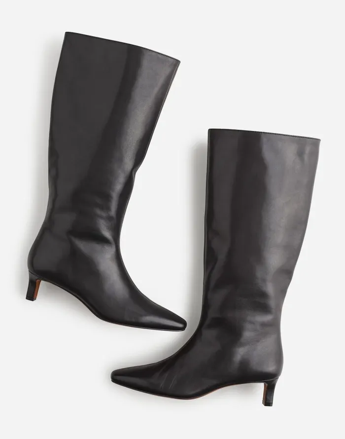 Boots Women Madewell The Dimes KittenHeel KneeHigh Boot With Extended Calf In Leather True Black Boots Women Madewell The Dimes KittenHeel KneeHigh Boot With Extended Calf In Leather True Black