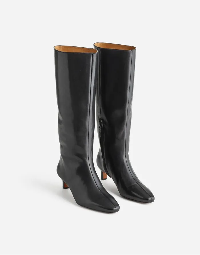 Boots Women Madewell The Dimes KittenHeel KneeHigh Boot With Extended Calf In Leather True Black
