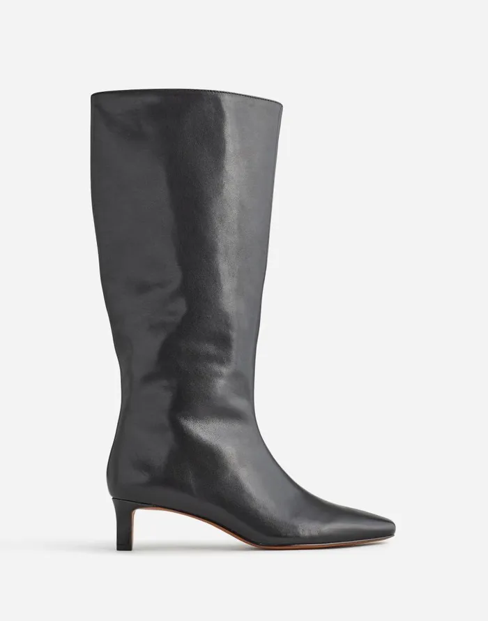 Boots Women Madewell The Dimes KittenHeel KneeHigh Boot With Extended Calf In Leather True Black