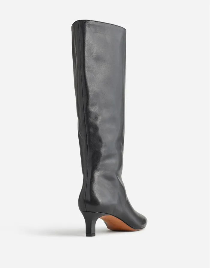 Boots Women Madewell The Dimes KittenHeel KneeHigh Boot With Extended Calf In Leather True Black