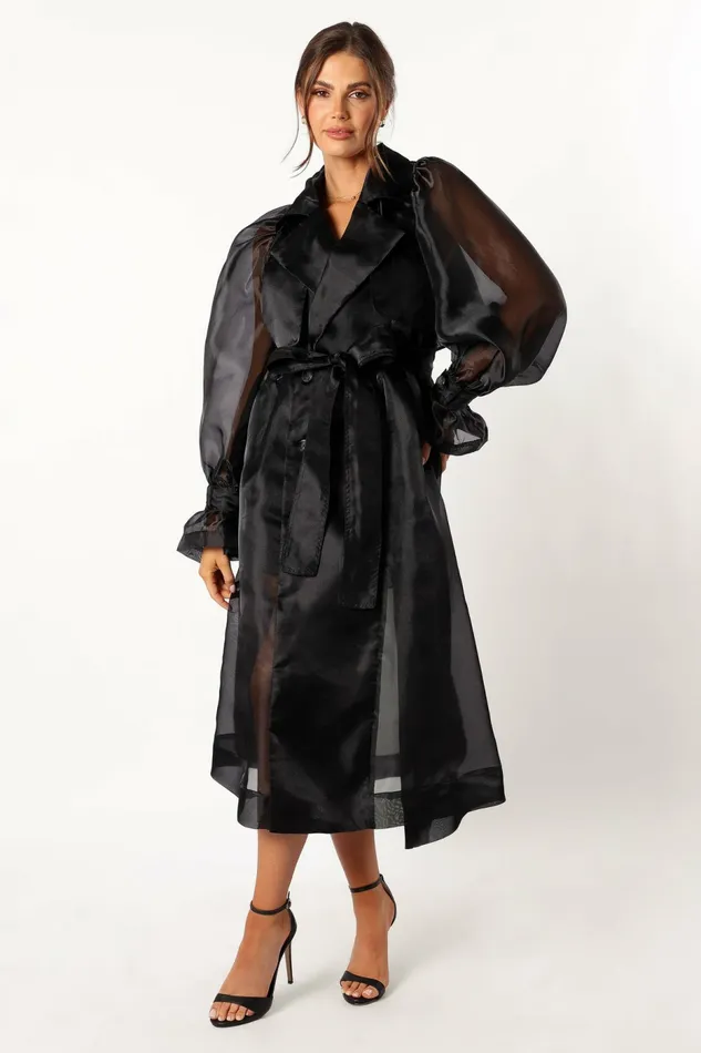 Braelynn Sheer Trench Coat Black Jackets and Coats Petal and Pup Women